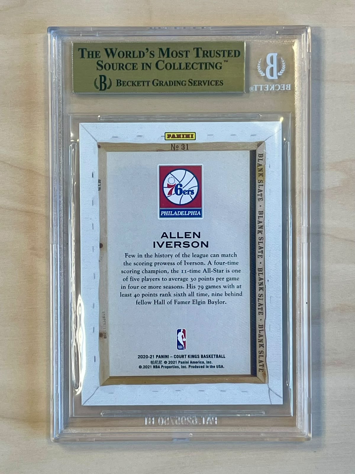 2020-21 Panini Court Kings Allen Iverson #31 Blank Slate BGS 9.5