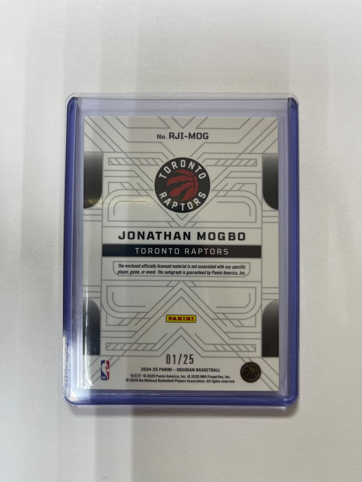 Jonathan Mogbo RC Auto Patch /25 - 2024-25 Panini Obsidian