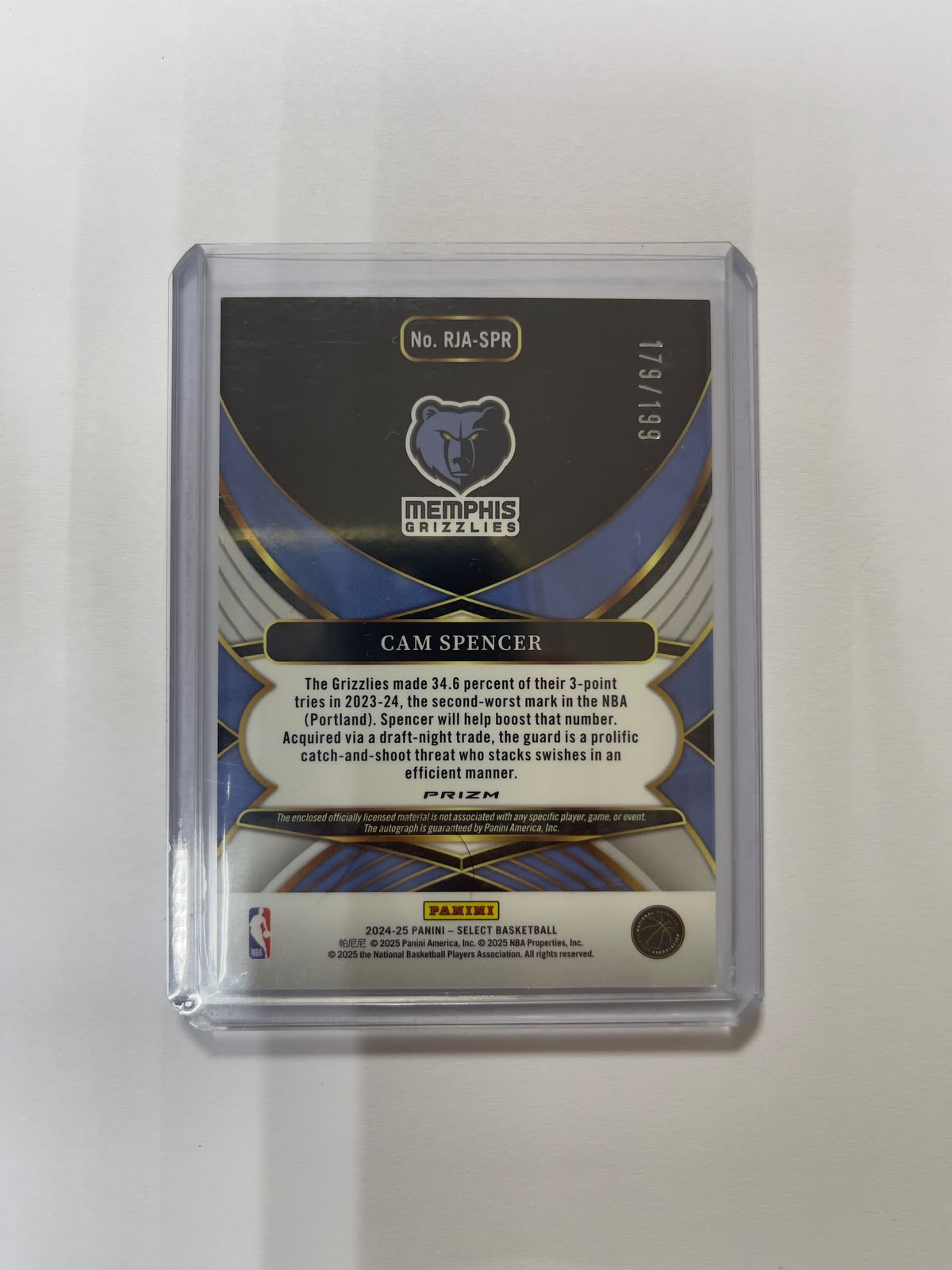 Cam Spencer RC Auto Patch /199 - 2024-25 Panini Select