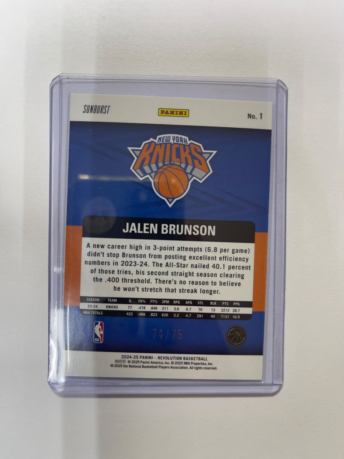 Jalen Brunson /75 - 2024-2025 Panini Revolution Sunburst