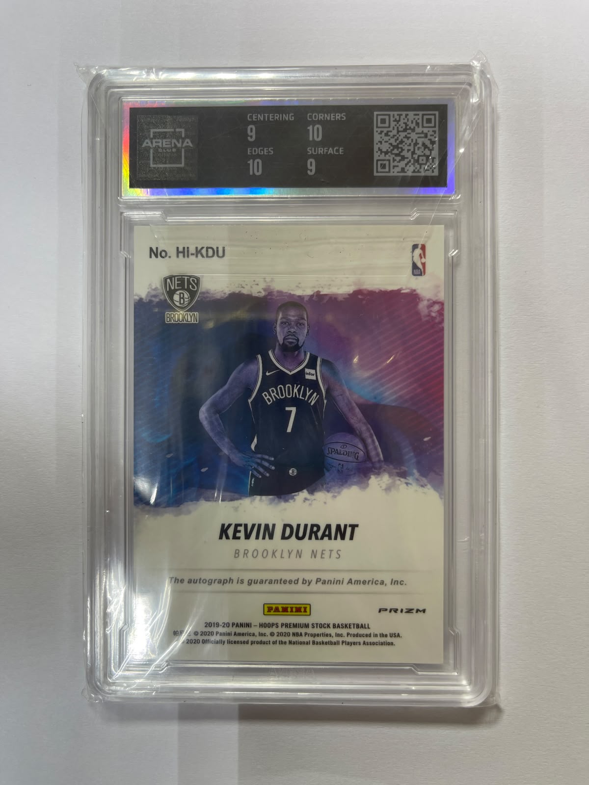 Kevin Durant Auto - 2019-20 Panini NBA HOOPS Premium Stock HOOPS Ink Arena 9.5