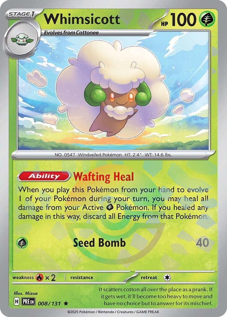 whimsicott POKEBALL REVERSE HOLO Prismatic Evolutions 008/131