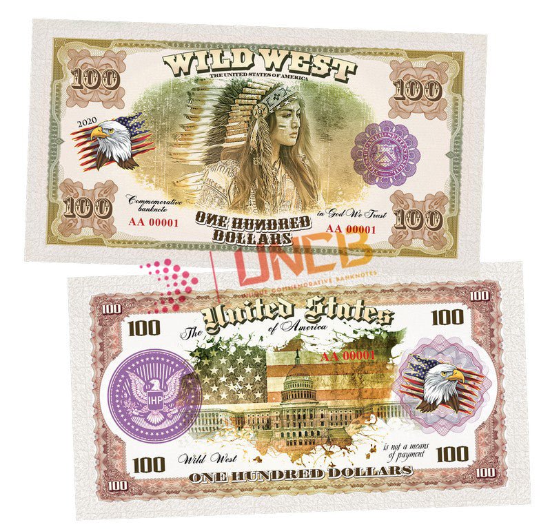 Wild West Series - Indian Woman 100 Dollars UNCB banknote by UNCB on MYNTED