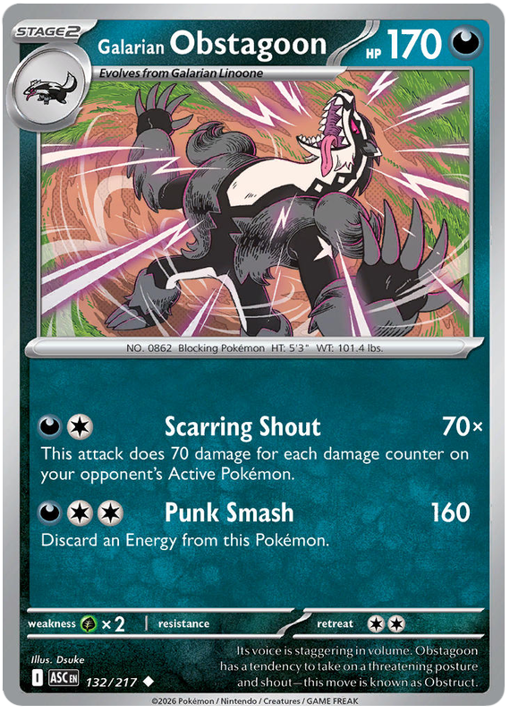 Galarian Obstagoon #132/217 Uncommon | Mega Evolution – Ascended Heroes