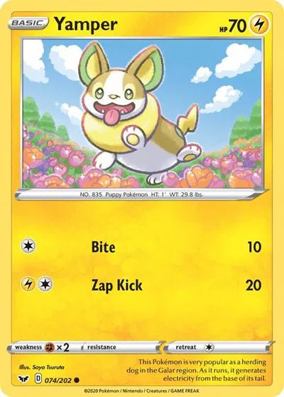 Yamper (Reverse Holofoil) (074) Sword & Shield Base Set Common 074/202 by PokeSource on MYNTED