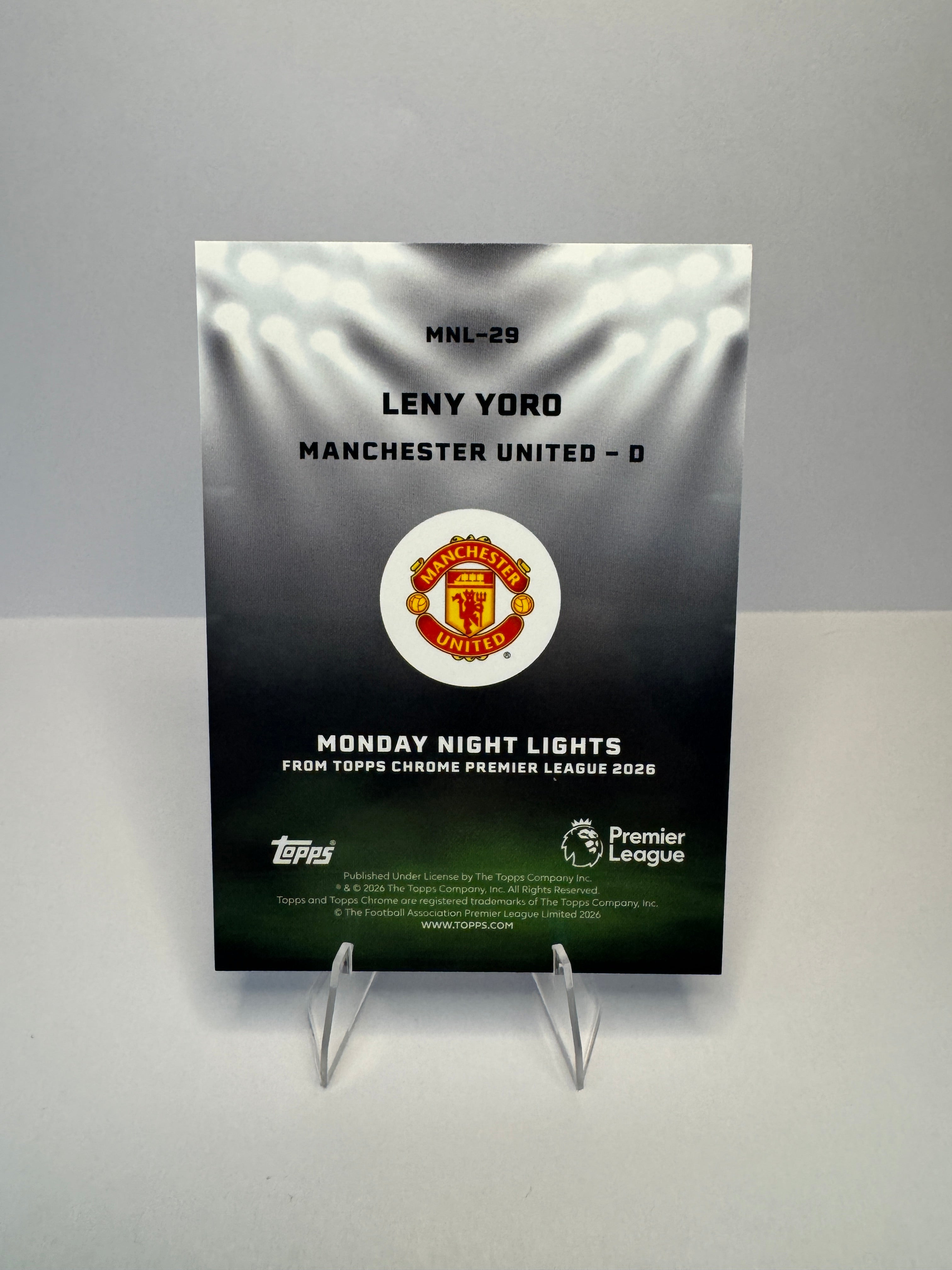 Leny Yoro MNL-29 Monday Night Lights — 2026 Topps Chrome Premier League — Manchester United