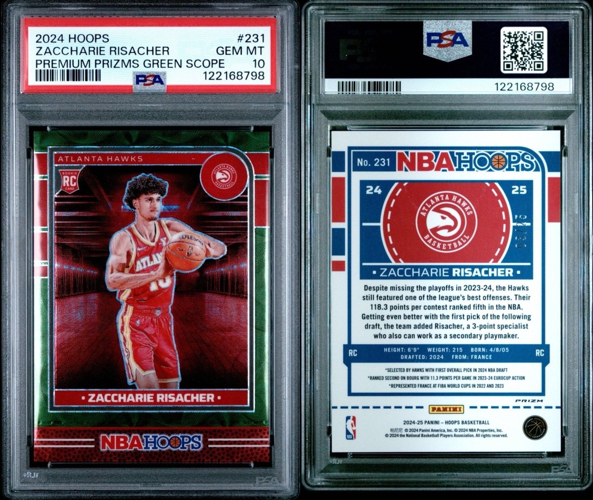 Zaccharie Risacher 2024 Hoops Premium Prizms Green Scope /25 PSA 10 by Rip and Collect on MYNTED