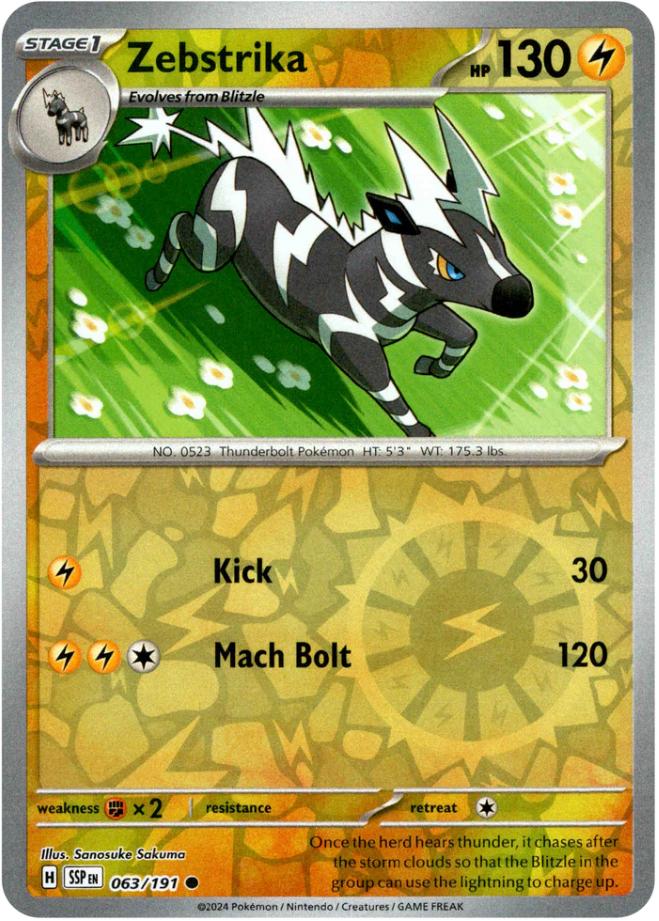 Zebstrika [Reverse Holo] 63 Pokemon Surging Sparks by Moe‘s Vault on MYNTED