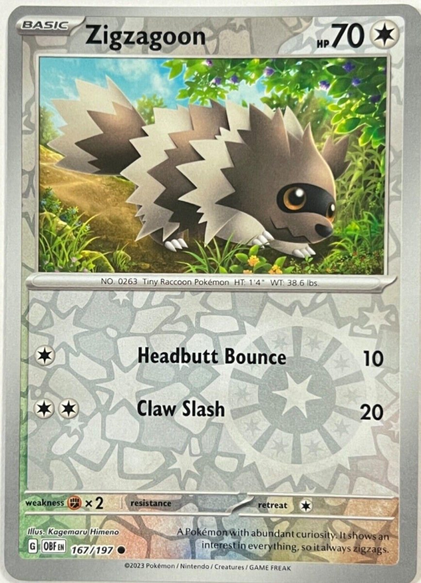 Zigzagoon [Reverse Holo] 167 Pokemon Obsidian Flames by Moe‘s Vault on MYNTED